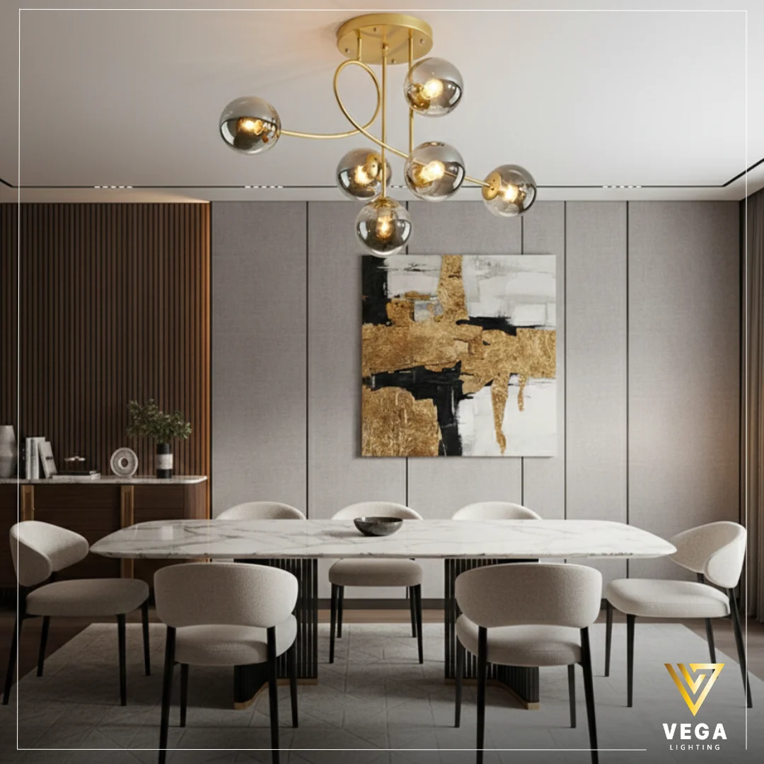 نجفة لـونـا – LUNA نجفة مودرن ذهبية زجاج فاميه نجفة مودرن ذهبية بزجاج فاميه 6 لمبات بتصميم حلزوني فاخر لغرف السفرة والريسبشن