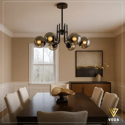 نجفة أوريون مودرن بزجاج دخاني وتصميم كريتال ديكوري