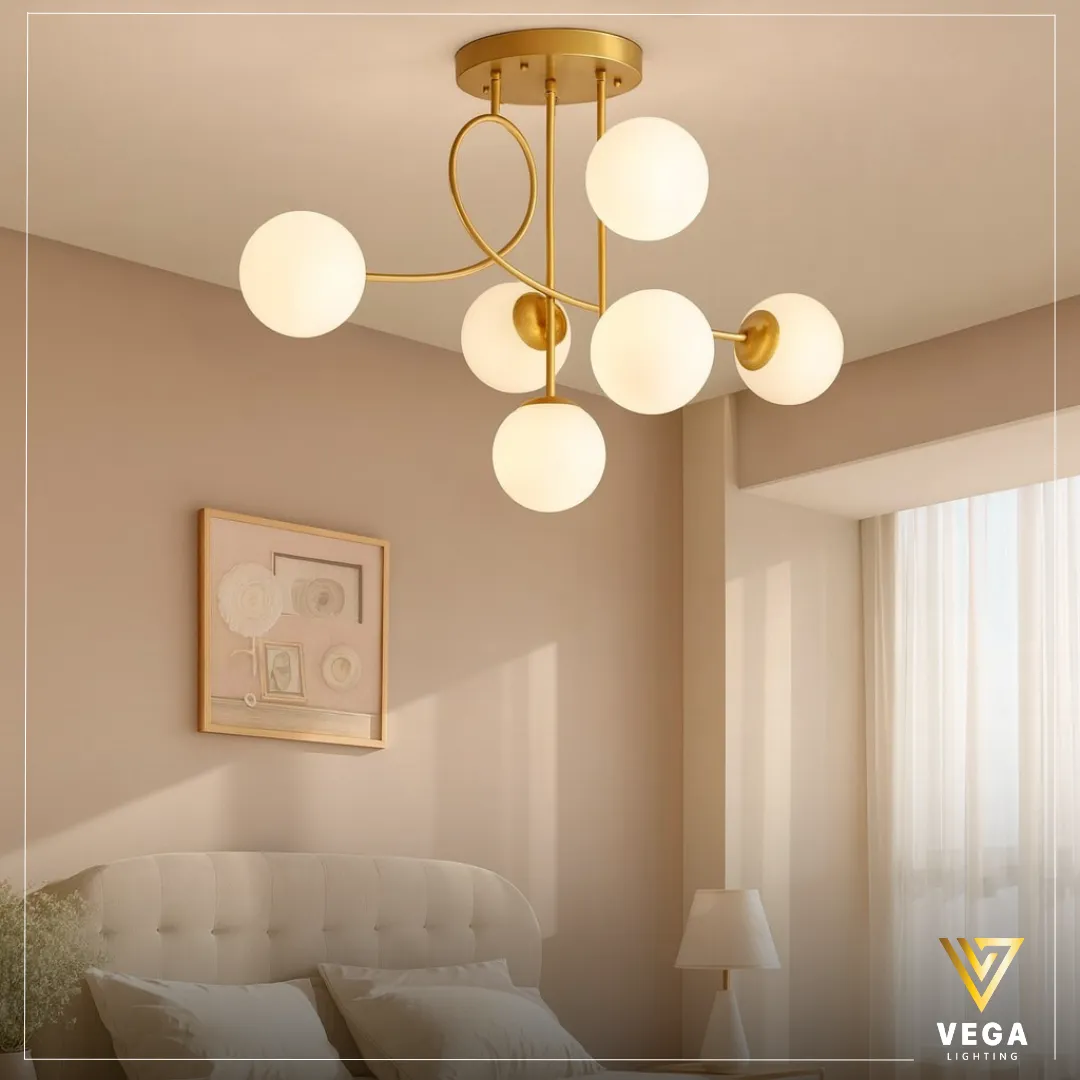 10نجفة VERDA مودرن ذهبية – Vega Lighting نجفة مودرن ذهبية بكرات زجاجية – نجفة فيردا VERDA