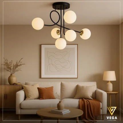 نجفة مودرن سوداء بكرات زجاجية – نجفة فيردا VERDA BK