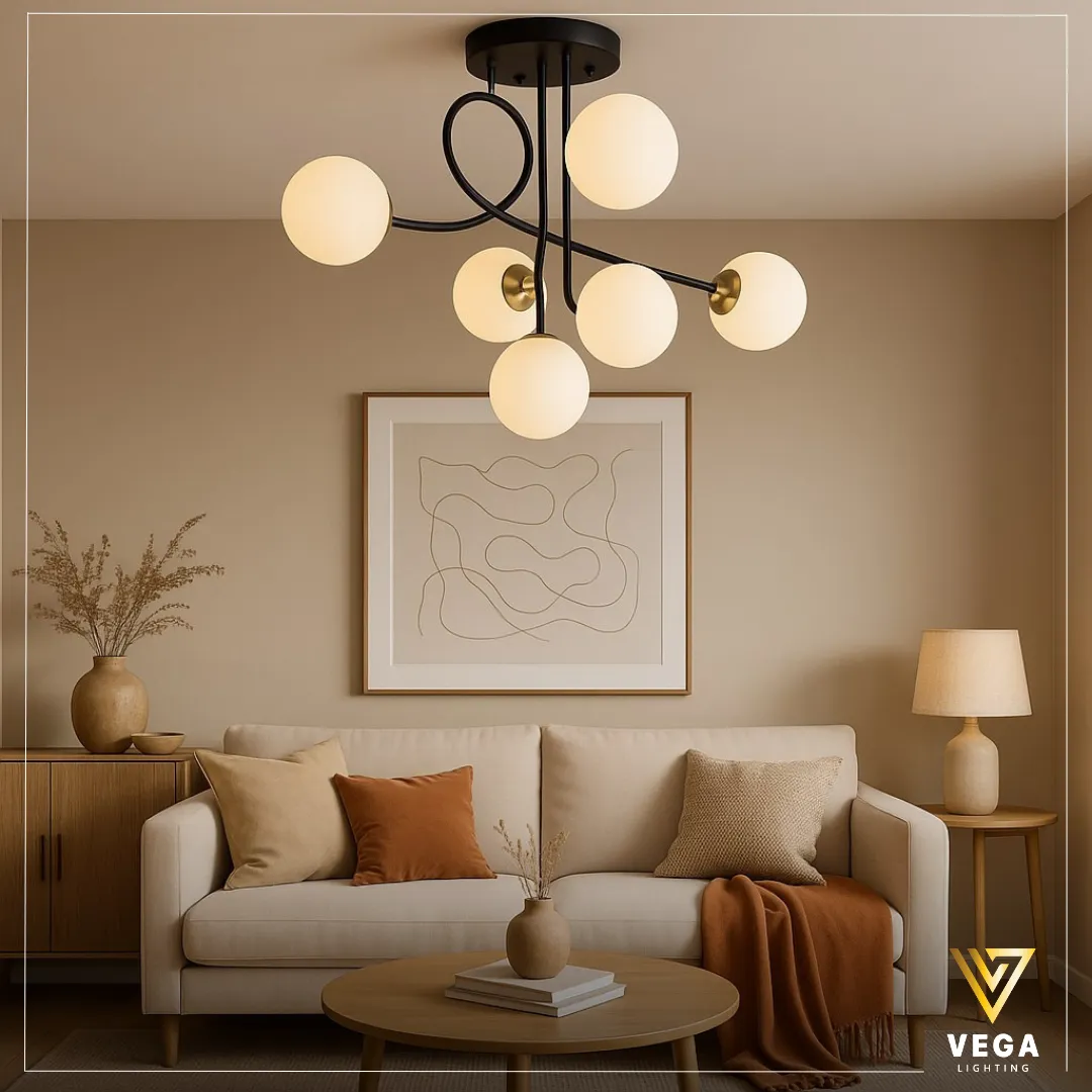 نجفة VERDA BK مودرن سوداء – Vega Lighting نجفة مودرن سوداء بكرات زجاجية – نجفة فيردا VERDA BK