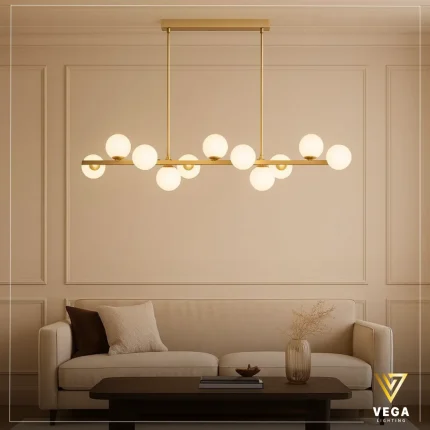 نجفة مودرن ذهبية خطية بكرات زجاجية – نجفة لوكسيرا LUXERA