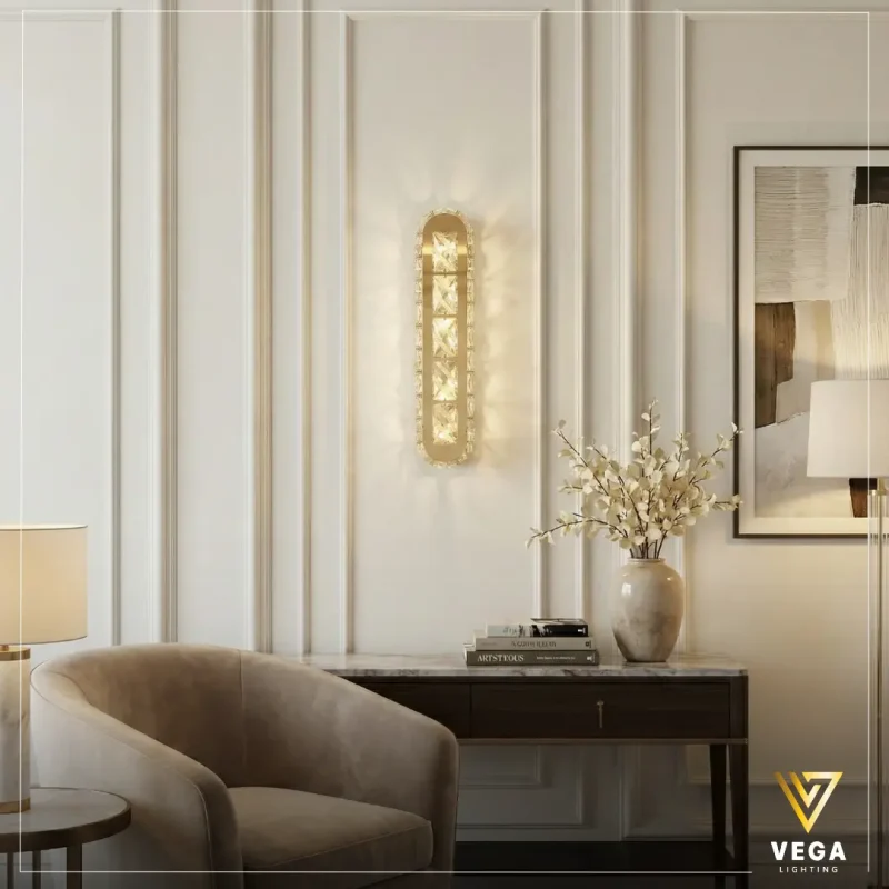 أبليك راديانت ذهبي بكريستال مودرن وإضاءة LED دافئة.