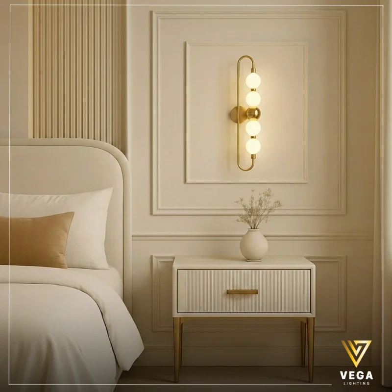 أبليك OVALITE ذهبي بإطار زخرفي وكور أكريليك مضيئة.