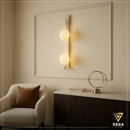 أبليك مودرن ذهبي لمبتين بتصميم طولي للجدران