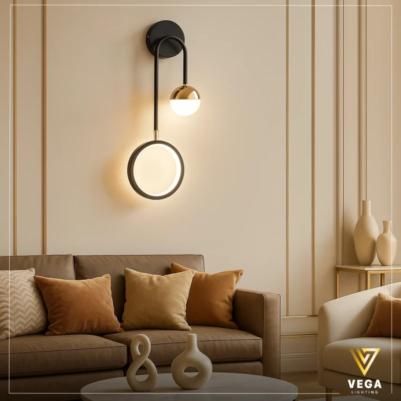 أبليك لوناريس LUNARIS أسود مودرن بإضاءة دائرية ولمبة كروية