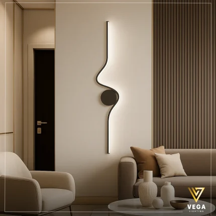 أبليك مودرن انسيابي أسود 80 سم بإضاءة LED دافئة