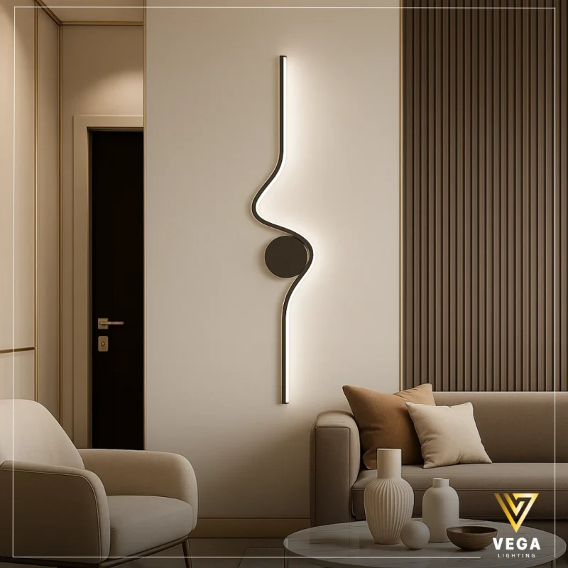 أبليك مودرن انسيابي أسود 80 سم بإضاءة LED دافئة