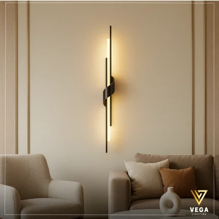 أبليك مودرن خطّي أسود 60 سم بإضاءة LED دافئة