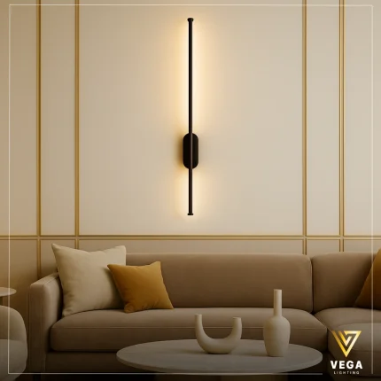 أبليك خطّي مودرن أسود ألمنيوم 80 سم بإضاءة LED دافئة