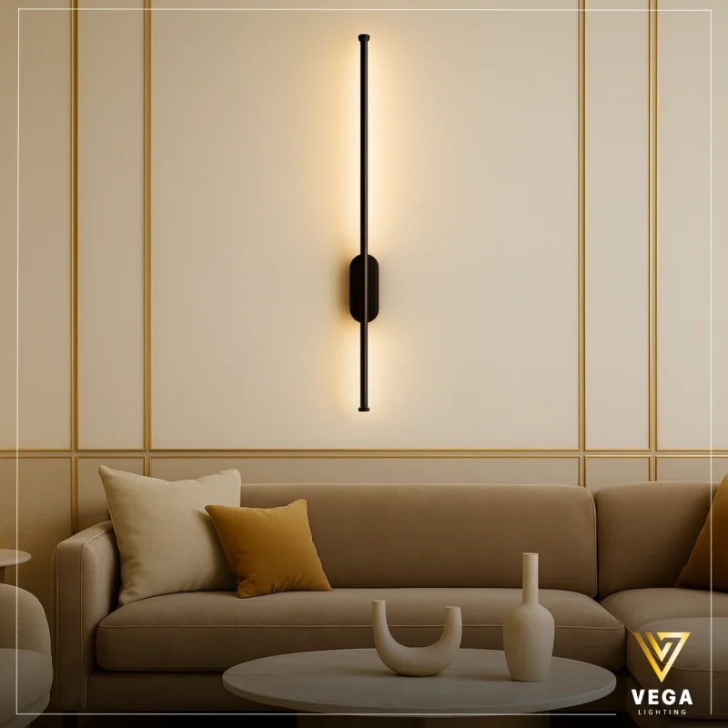 أبليك خطّي مودرن أسود ألمنيوم 80 سم بإضاءة LED دافئة