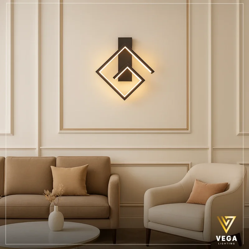 أبليك هندسي مودرن أسود 30 سم بإضاءة LED دافئة