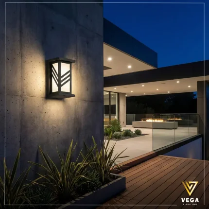 أبليك فارو أوت دور مستطيل مودرن باللون الأسود على واجهة خرسانية