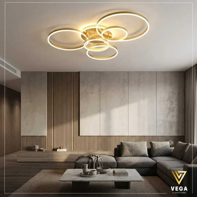 نجفة سول ذهبية حلقات ليد ألومنيوم للريسبشن