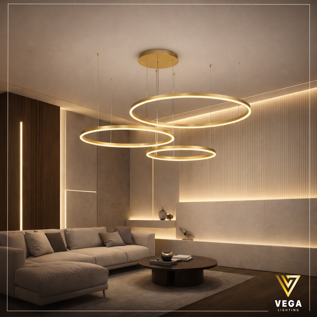 نجفة-لومينا-ذهبية-ليد نجفة لومينا ذهبية ليد ألومنيوم 3 حلقات مودرن