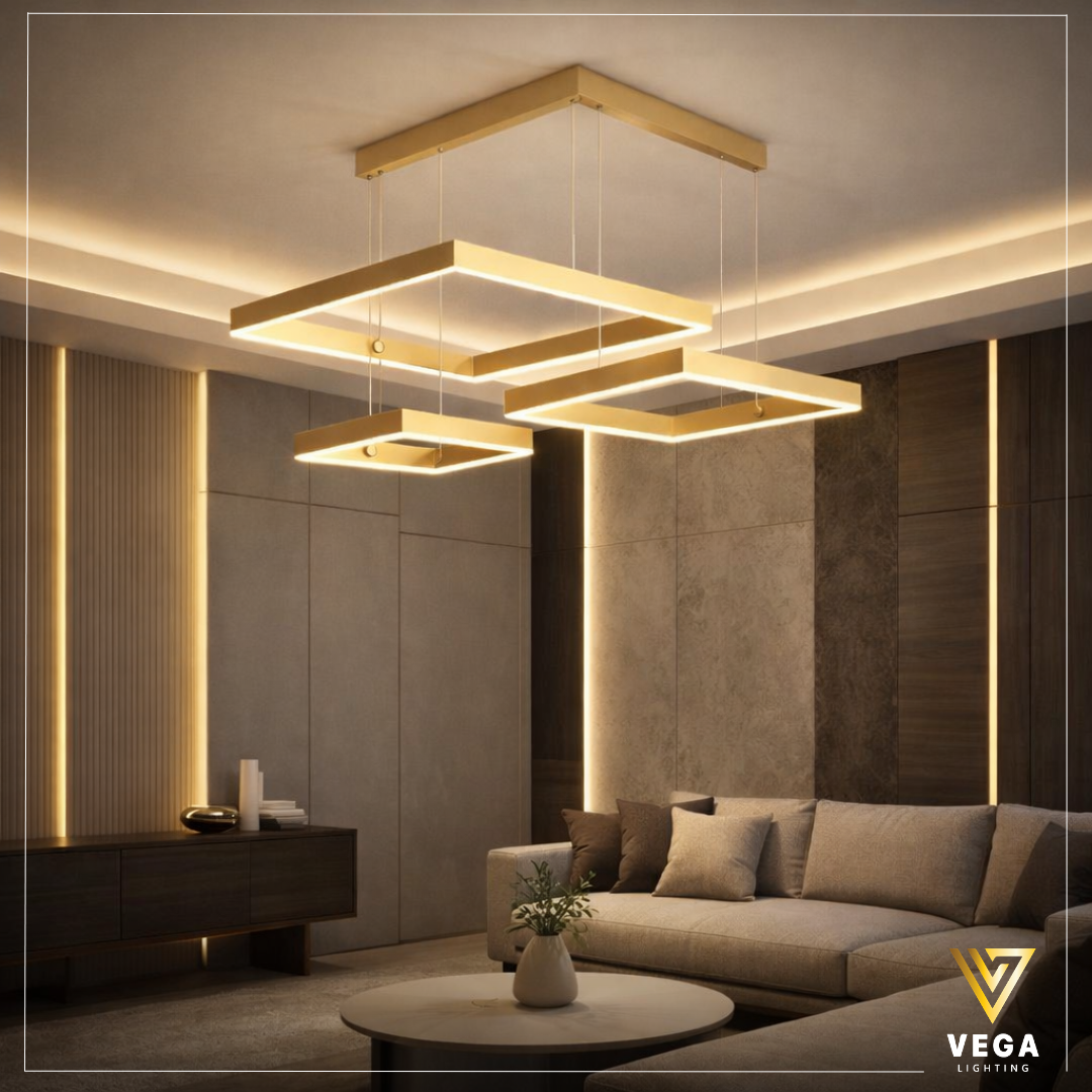 :نجفة-أليانس-ذهبية-ليد نجفة أليانس ذهبية مودرن ليد ألومنيوم ثلاث مربعات متداخلة