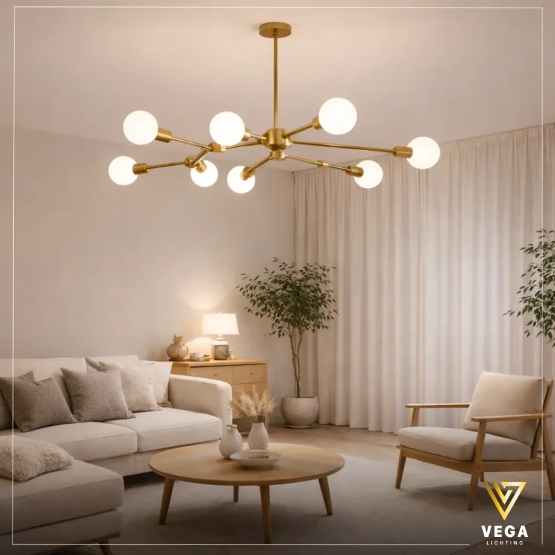 نجفة مودرن سوداء ريـا 8 كرات زجاجية في ريسبشن واسع من فيج