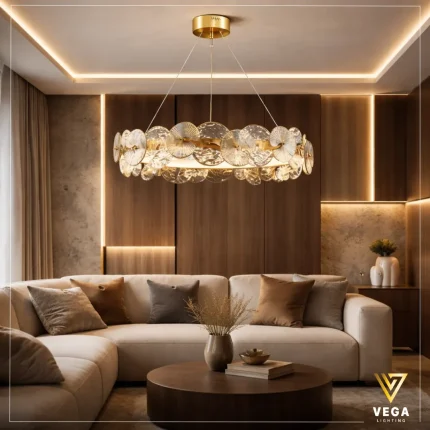 نجفة مارفل ذهبية ليد ألومنيوم أقراص كريستال مودرن