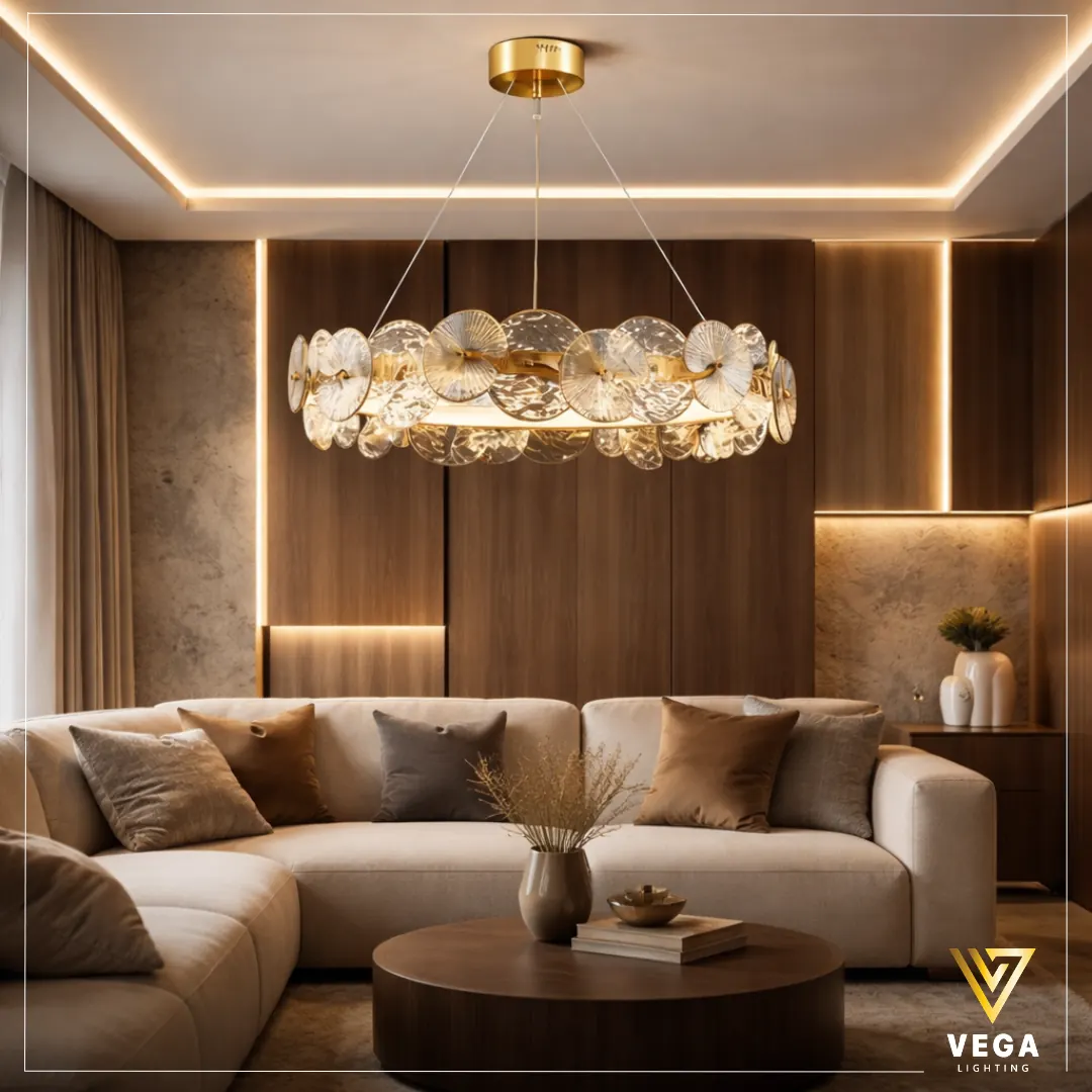 نجفة-مارفل-ذهبية-كريستال نجفة مارفل ذهبية ليد ألومنيوم أقراص كريستال مودرن