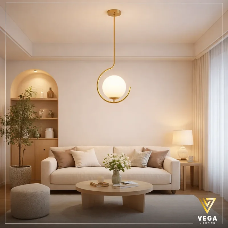 نجفة مودرن ذهبي نـوفـا إضاءة مفردة بكرة زجاجية بتصميم هلالي عصري من فيجا.