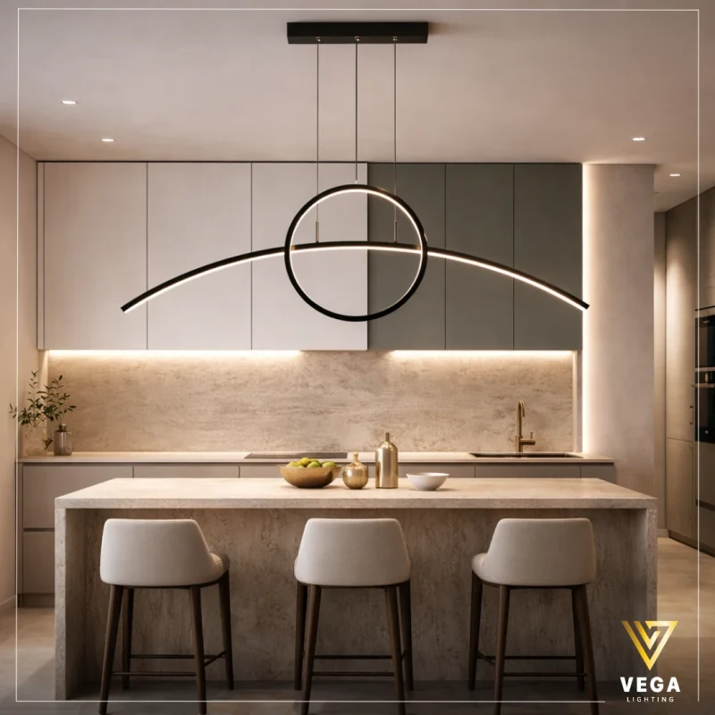 نجفة أرك سوداء مودرن ليد بتصميم قوس ودائرة للمط