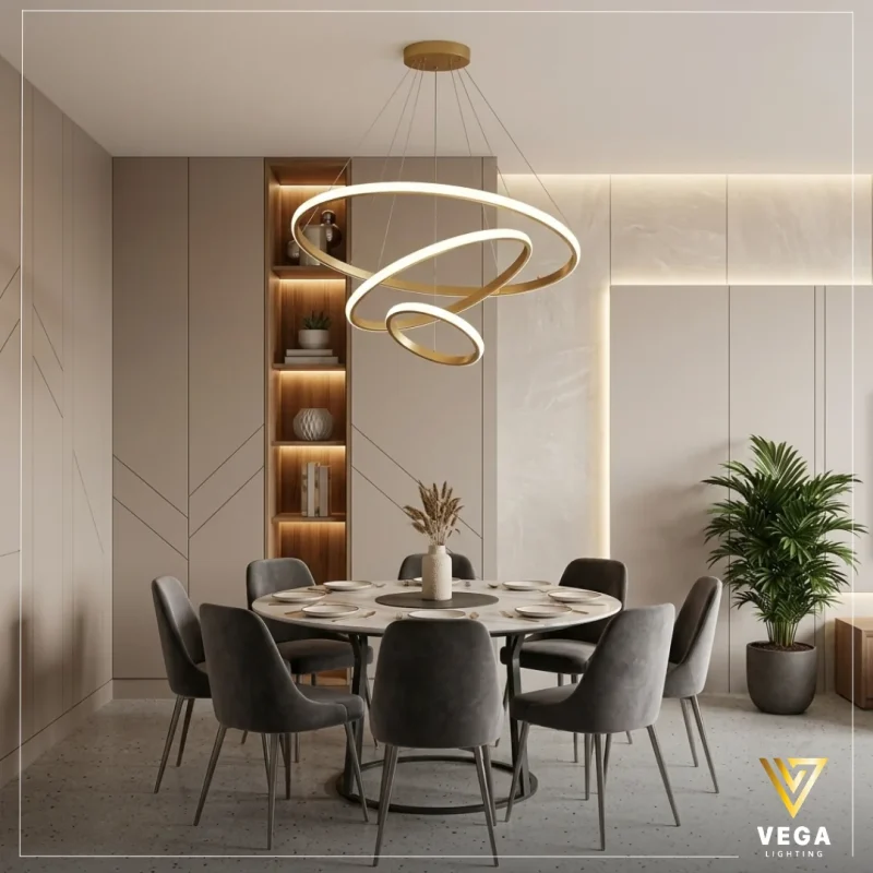 نجفة تريبل – Triple ليد ذهبي 3 دوائر مودرن مقاسات 60-40-20 سم.