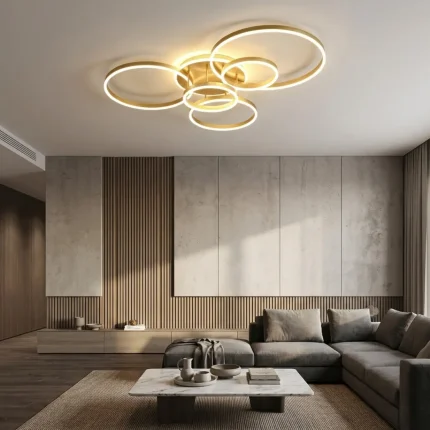 نجفة سول ذهبية حلقات ليد مودرن للريسبشن